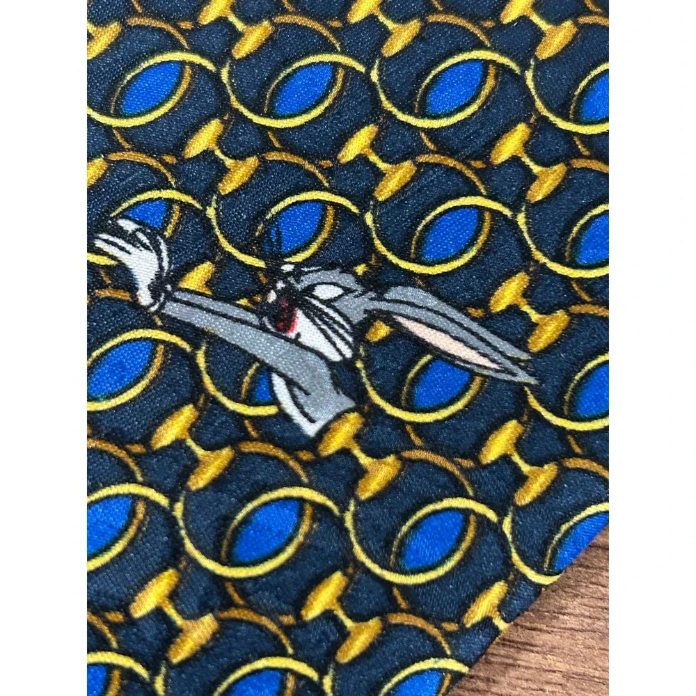 Vintage 1994 Looney Tunes Mania Tie Mens‎ Navy Blue Gold Bugs Bunny Taz Daffy